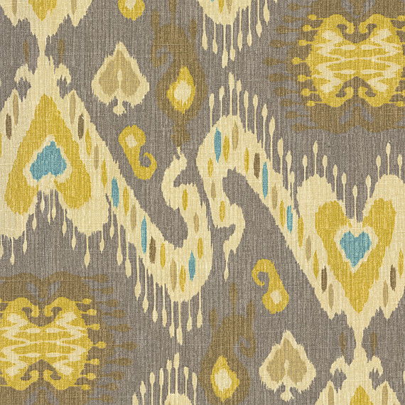 Gray, Yellow & Aqua Ikat Fabric