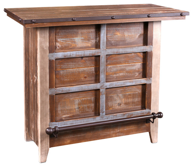 Bayview Rustic Solid Wood Bar With Metal Foot Rail And Storage Bayview Rustic Solid Wood Bar With Metal Foot Rail And Storage