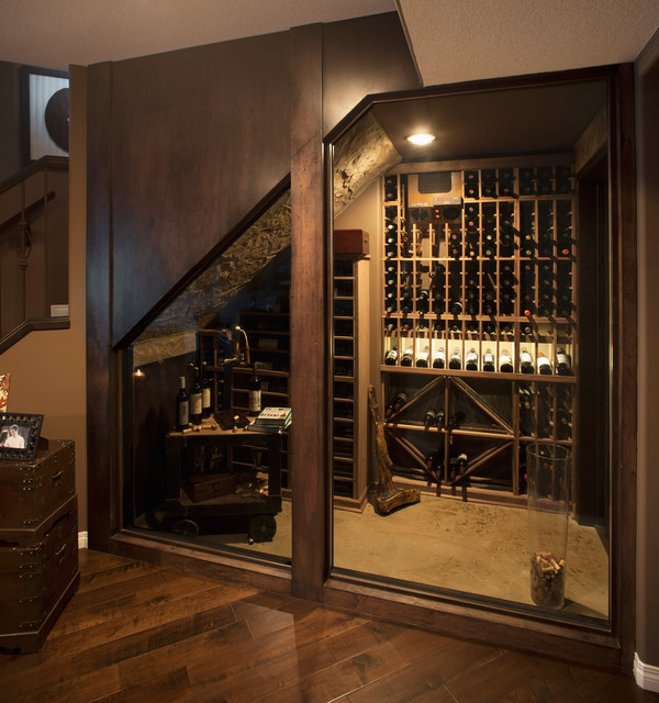 More than a Man Cave Basement Development Eclectic Wine Cellar