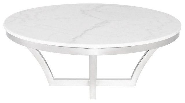 Aurora Coffee Table, White Marble Top Round Cocktail Table ...