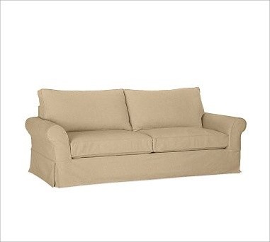PB Comfort Roll-Arm Slipcovered Grand Sofa, Polyester Wrap Cushions, Textured Ba