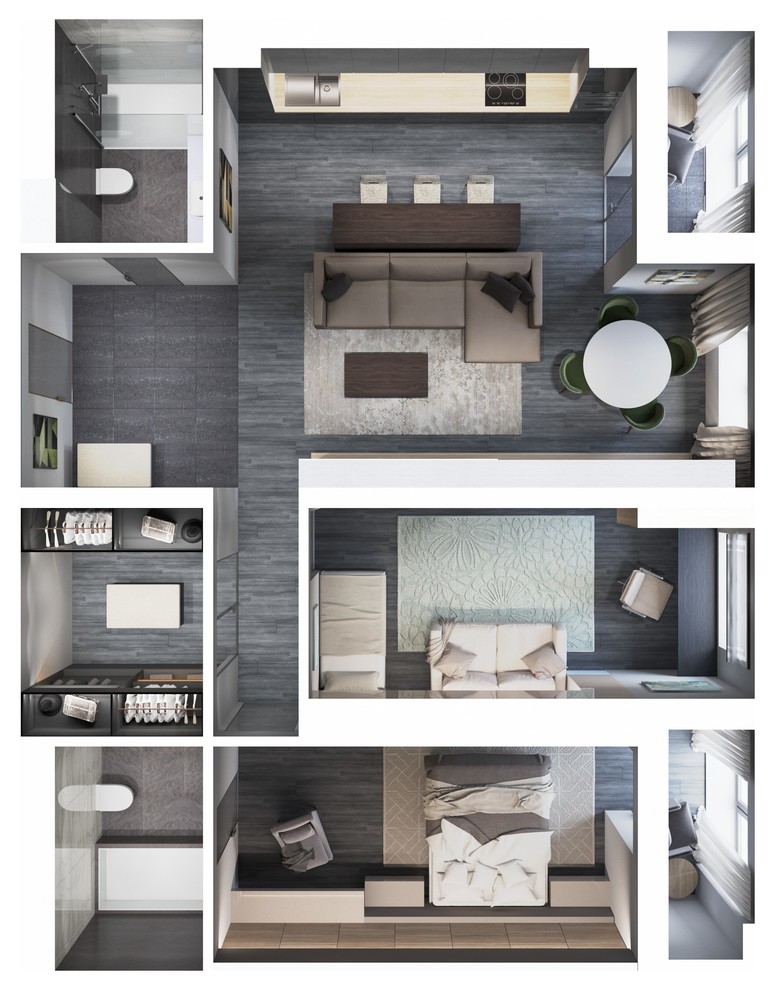 Коммерческий проект. Визуализация планировочных решений квартир