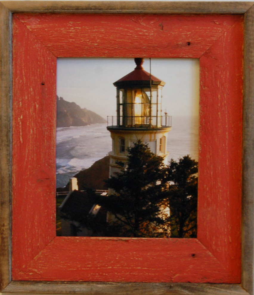 Red Barnwood Picture Frame, Lighthouse Red Distressed Wood Frame, 8"x16"
