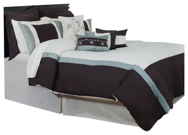 Luxurious 8 Piece Cal King Size Astrid Navy Blue White