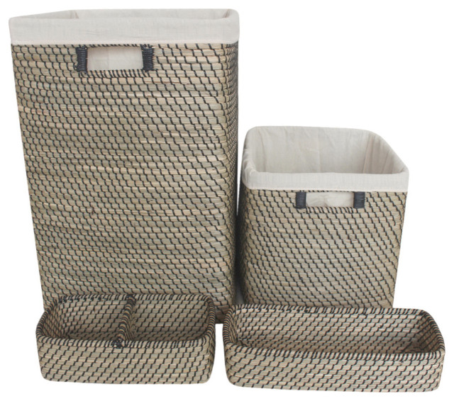 Prestwick 4Piece Set Hamper and Bath Storage, Natural and Black