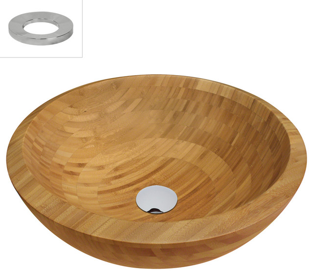 MR Direct 890 Bamboo Bathroom Sink, *No Waterfall Faucet*, Chrome, With Drain an