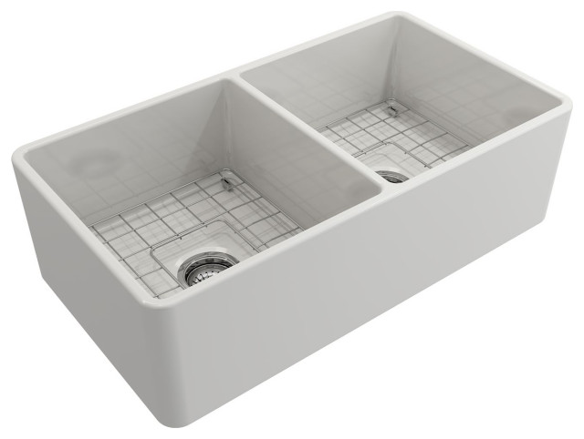 Barclay FSDB1530-WH Langley 33" Double Bowl Farmer Kitchen Sink in White
