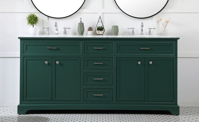 Elegant VF15072DGN 72" Double Bathroom Vanity, Green - Transitional ...