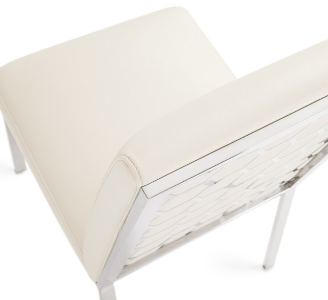 Andes Dining Chairs Set of 2 Silver Frame With Pattern Back Taupe Faux ...