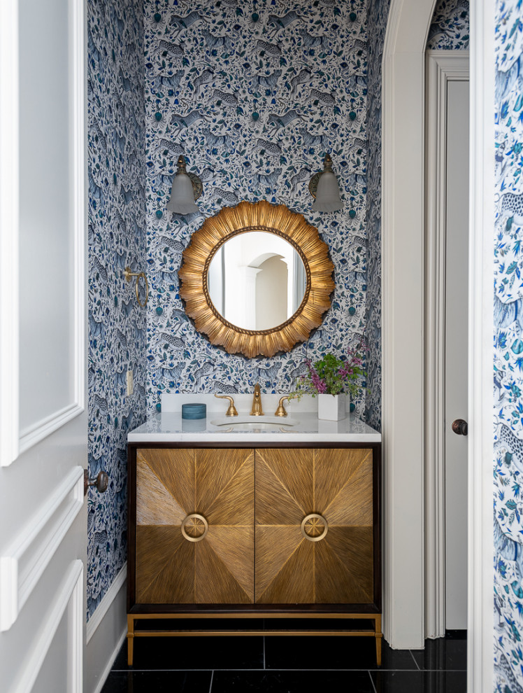 Inspiration for a classic cloakroom in Dallas with a freestanding vanity unit.