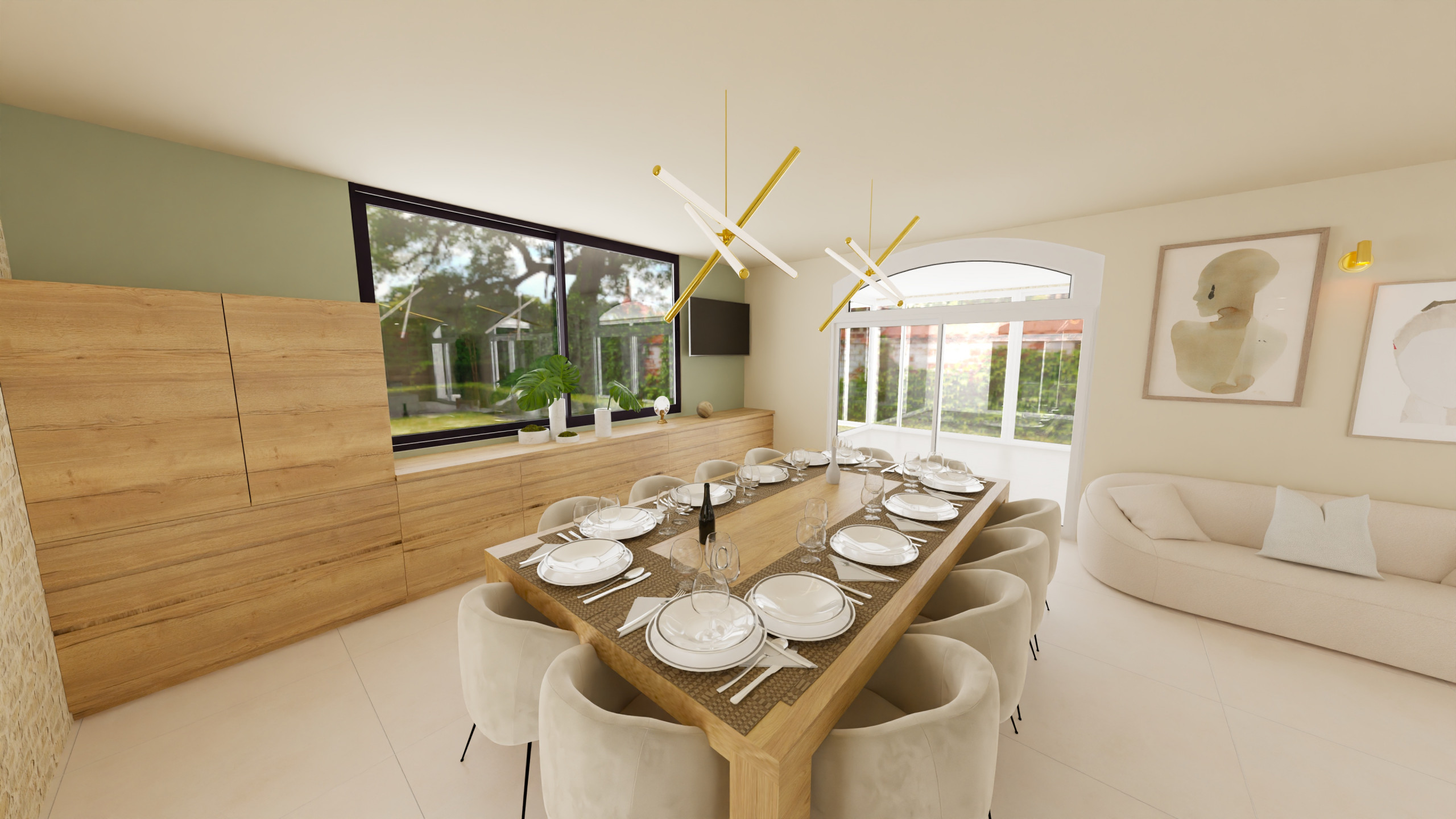 Aménagement d'une pièce de vie de 100 m² dans un style Contemporain