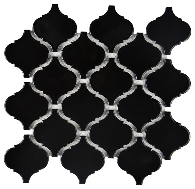 Victorian Morocco Porcelain Mosaic TIle, Glossy Black, Sample Card, 3 ...