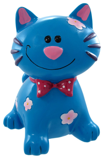 Adorable Blue Flowered Cat Money Bank Bow Tie