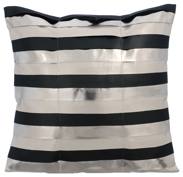 Metallic Faux Leather Silver Pillow, Contemporary Throw Pillows For Sofa