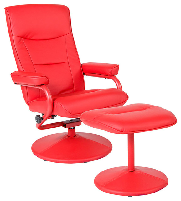 Chelsea Contemporary Recliner and Ottoman in Red Vinyl Contemporary
