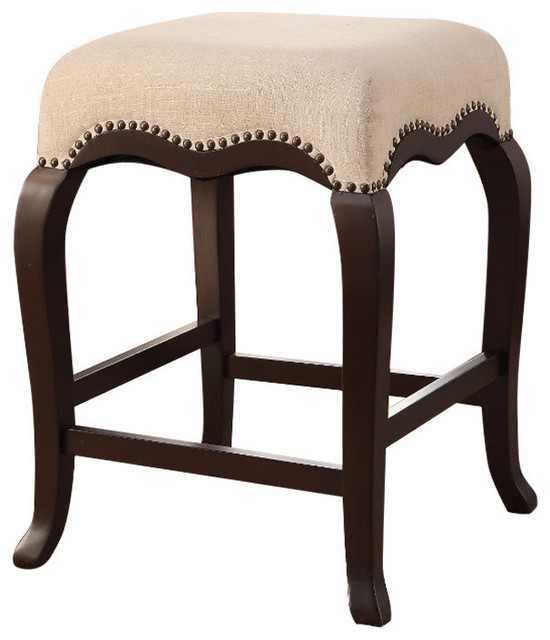 Wooden Counter Height Stool Cream Fabric And Espresso Brown Wooden Counter Height Stool Cream Fabric And Espresso Brown Traditional Bar Stools By Ere