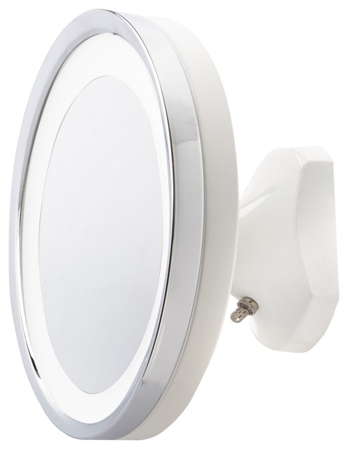 Jerdon 9.75" LED Lighted Wall Mirror, Direct Wire with 5X Mag, Chrome/White  - Contemporary - Makeup Mirrors - by Jerdon Style | Houzz