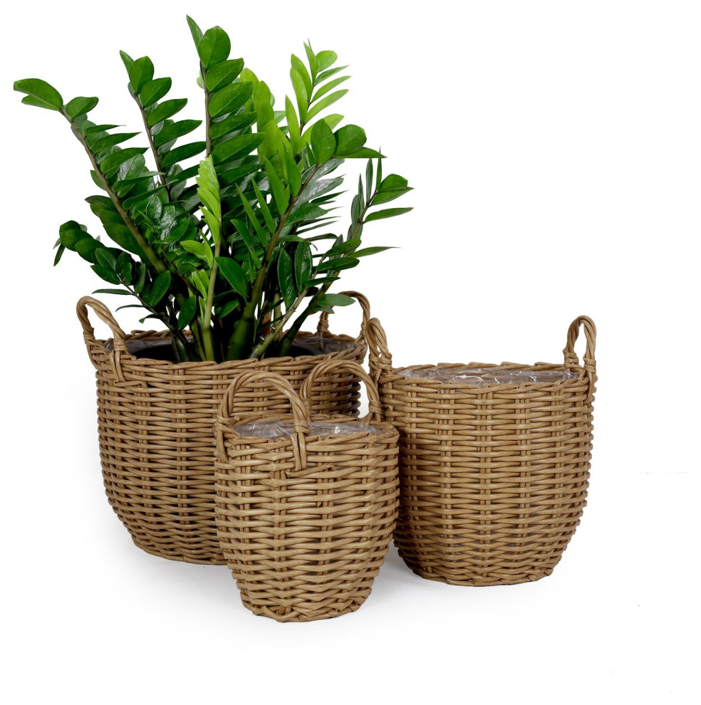 3-Pack Catleza Wicker Multi-purposes Basket with handler - Planter basket , Natural