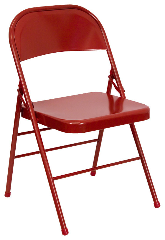 Hercules Series Triple Braced and Quad Hinged Red Metal Folding Chair