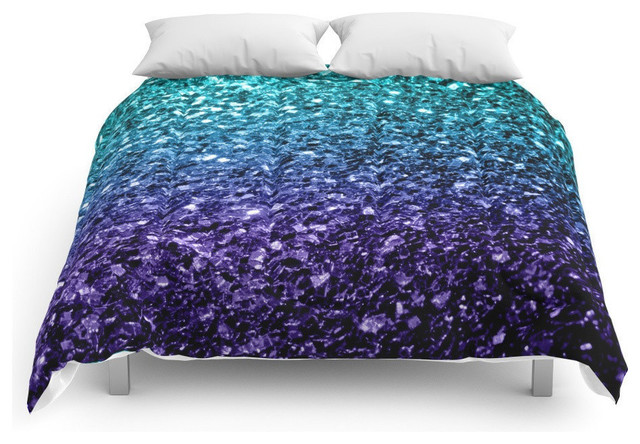 Beautiful Aqua Blue Ombre Glitter Sparkles Comforter