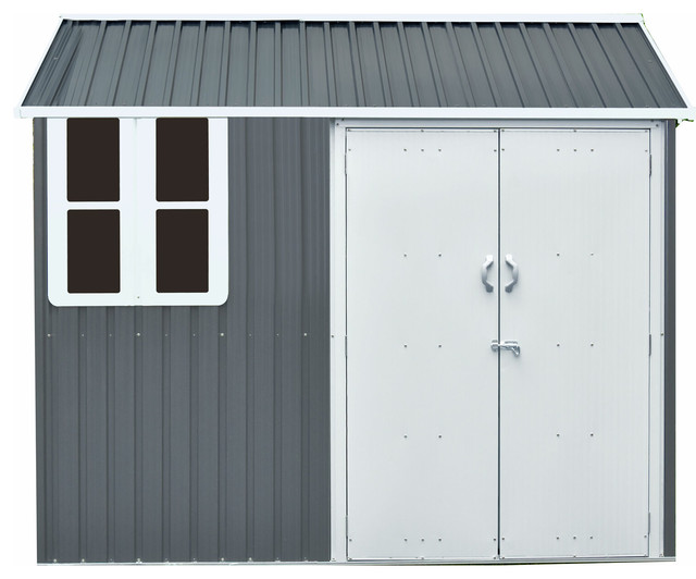 6'x8'x7' Galvanized Steel Nordic Storage Shed, Window Bolt Lock, Dark Gray/White