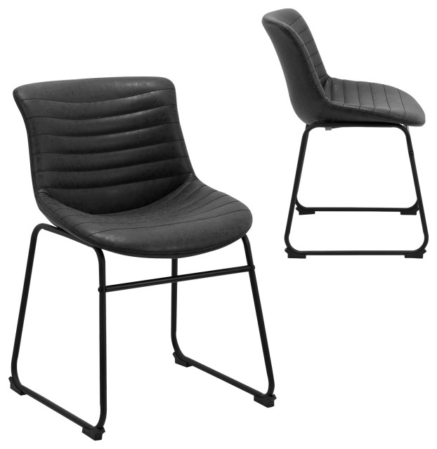 Set of 2 Dining Chair, Metal Legs With Faux Leather Seat Horizontal