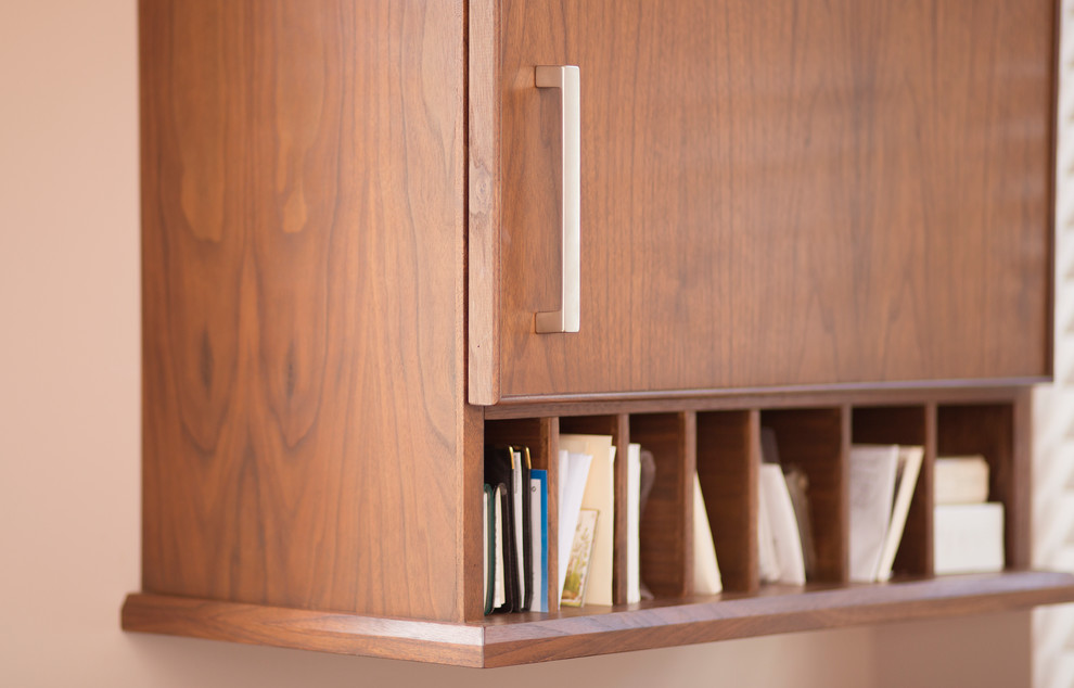 Inspiration for a transitional freestanding desk light wood floor study room remodel in Miami with beige walls