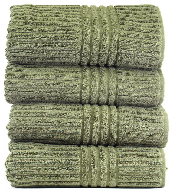 Bare Cotton Luxury Hotel and Spa Bath Towel, Set of 4, Moss