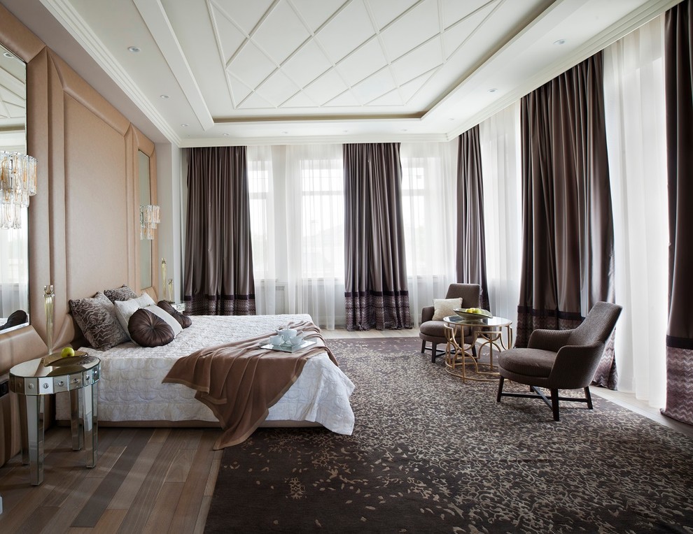 Photo of a transitional bedroom in Moscow.