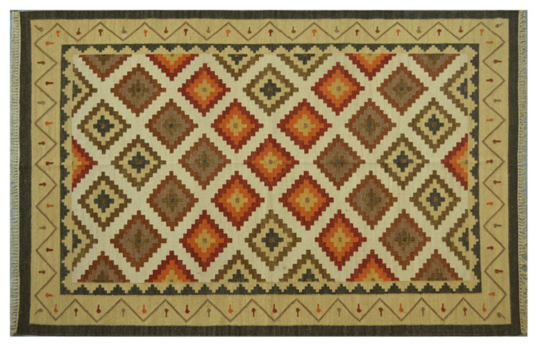 Flat Weave Ivory Oriental Rug Hand Woven Anatolian Kilim Rug