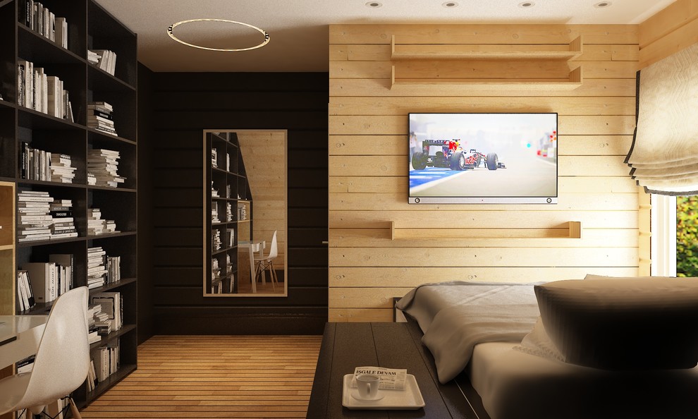 Интерьер загородного дома из оцилиндрованного бруса.