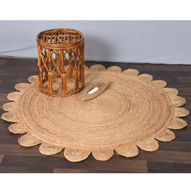 Natural Jute Round Rug with Scalloped Edges, Farmhouse Area Decor, 6 ...