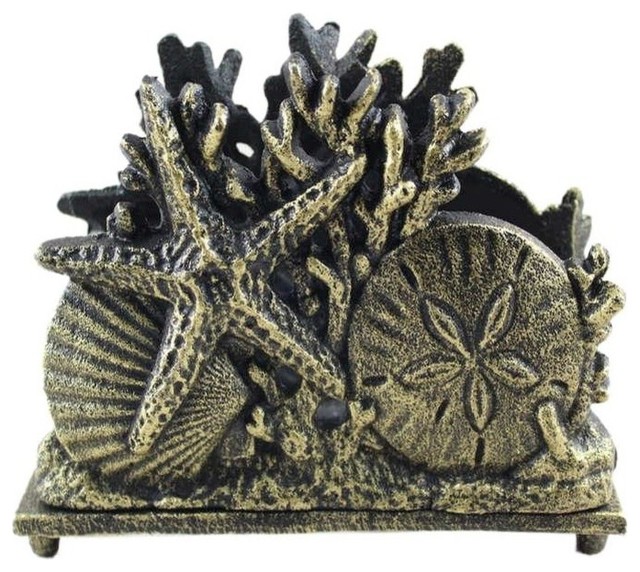 Cast Iron Seashell Napkin Holder, Antique Gold, 7"