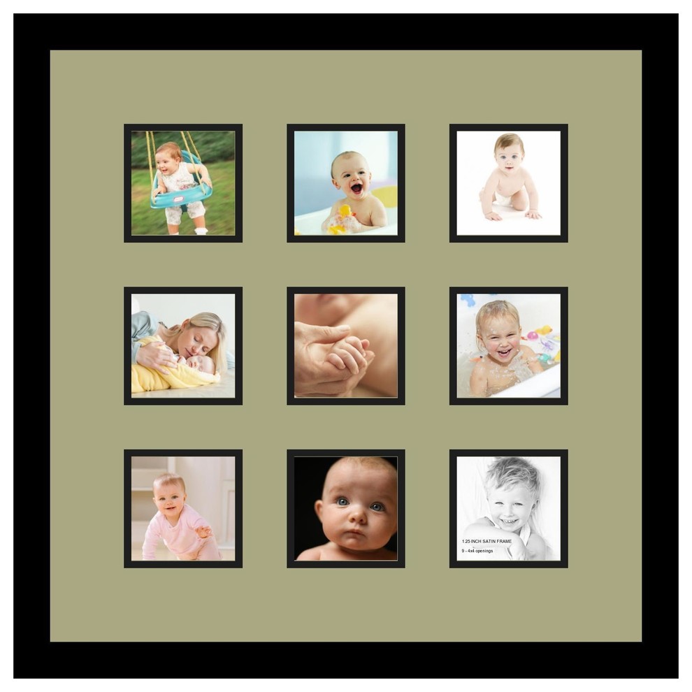 ArtToFrames Collage Photo Frame With 9 - 4x4 Openings and Satin Black Frame