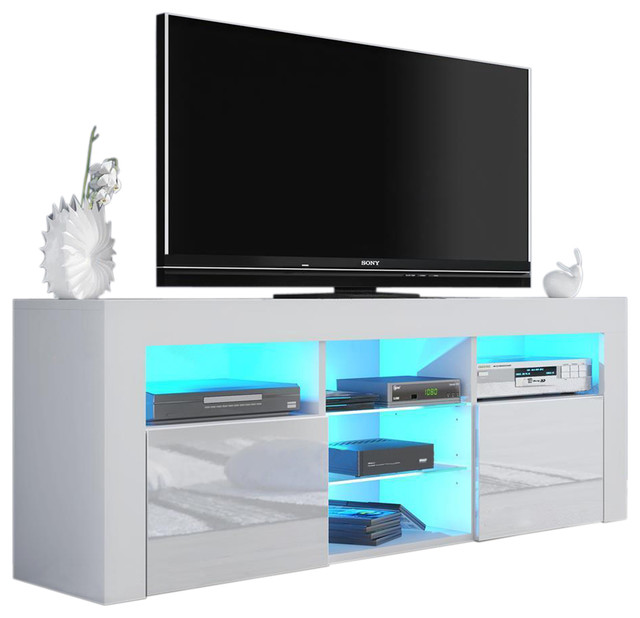 Milano 145 Modern 65" TV Stand Matte Body High Gloss Fronts, LED, White