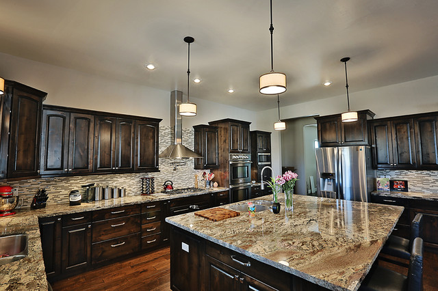 River Bordeaux Granite Counter Tops Traditional Kitchen