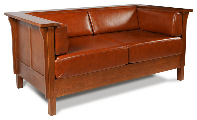 Arts And Crafts Craftsman Cubic Panel Side Love Seat Russet
