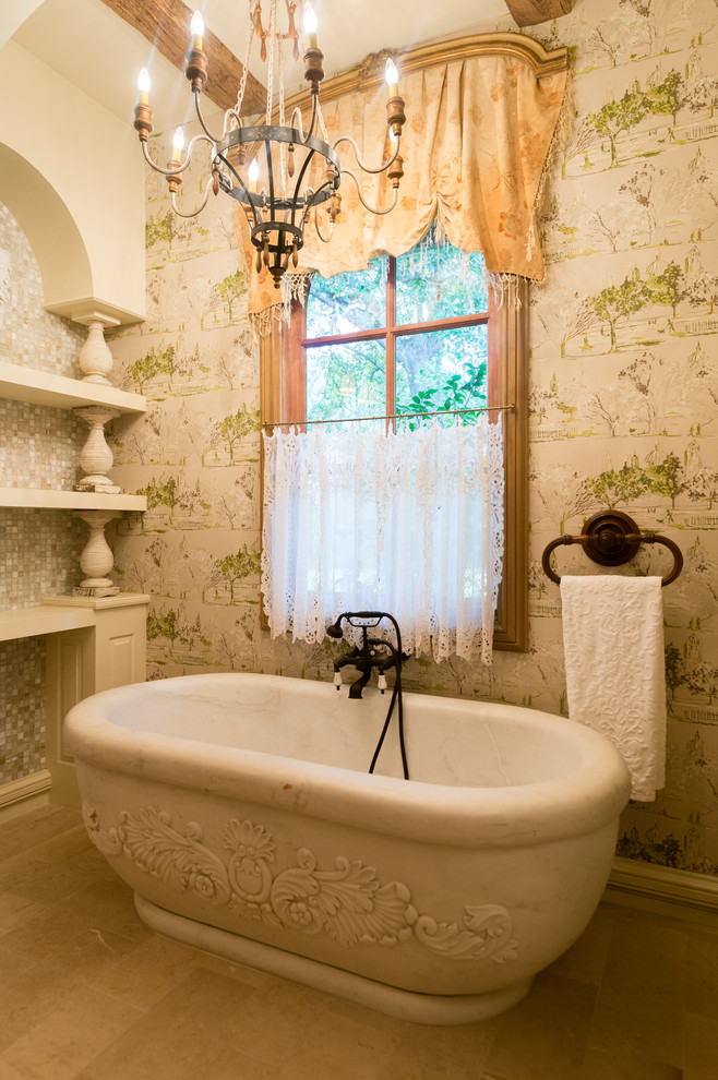 Freestanding Marble Bathtub French Country Bathroom Houston by