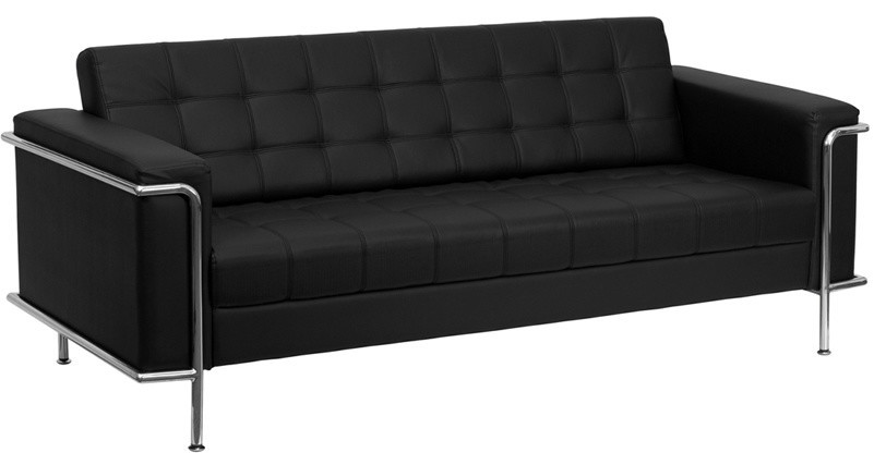 Black Bonded Leather Sofa, Black
