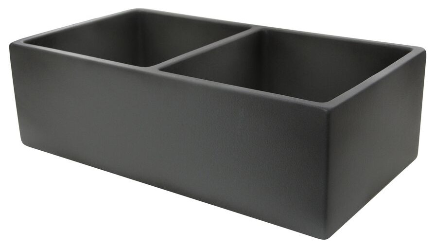 Nantucket Sinks FCFS3318D-Concrete Double Bowl Farmhouse Fireclay Sink ...