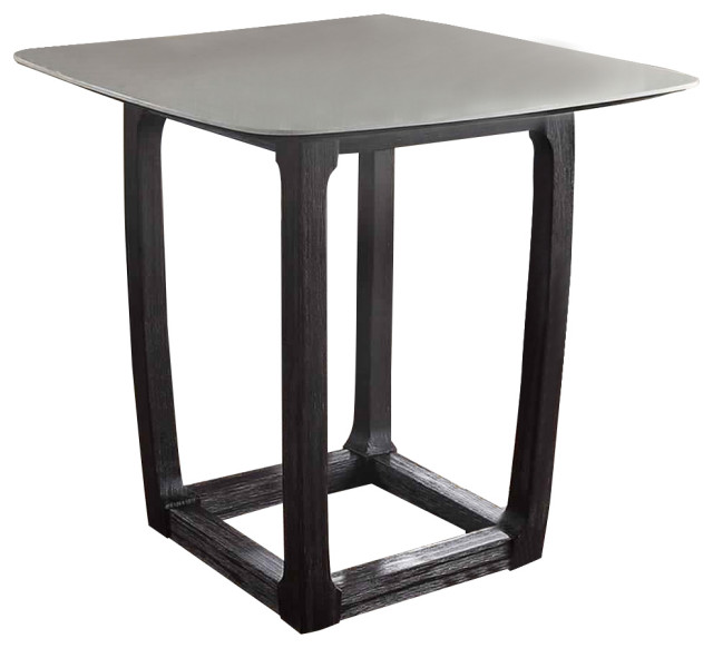 Benzara BM226848 Square Marble Top Counter Height Wooden Table ,Sled Base, Gray