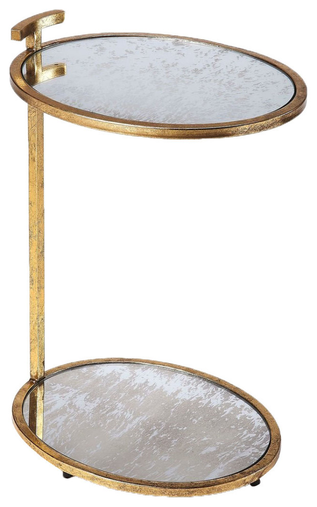 Offex Ciro Modern Gold Metal and Mirror Side Table with Lower Display