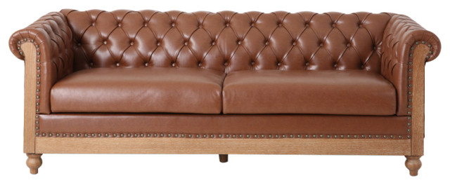 3 Seater Sofa With Nailhead Trim, Kinzie Chesterfield Tufted Fabric 3 Seater Sofa With Nailhead Trim
