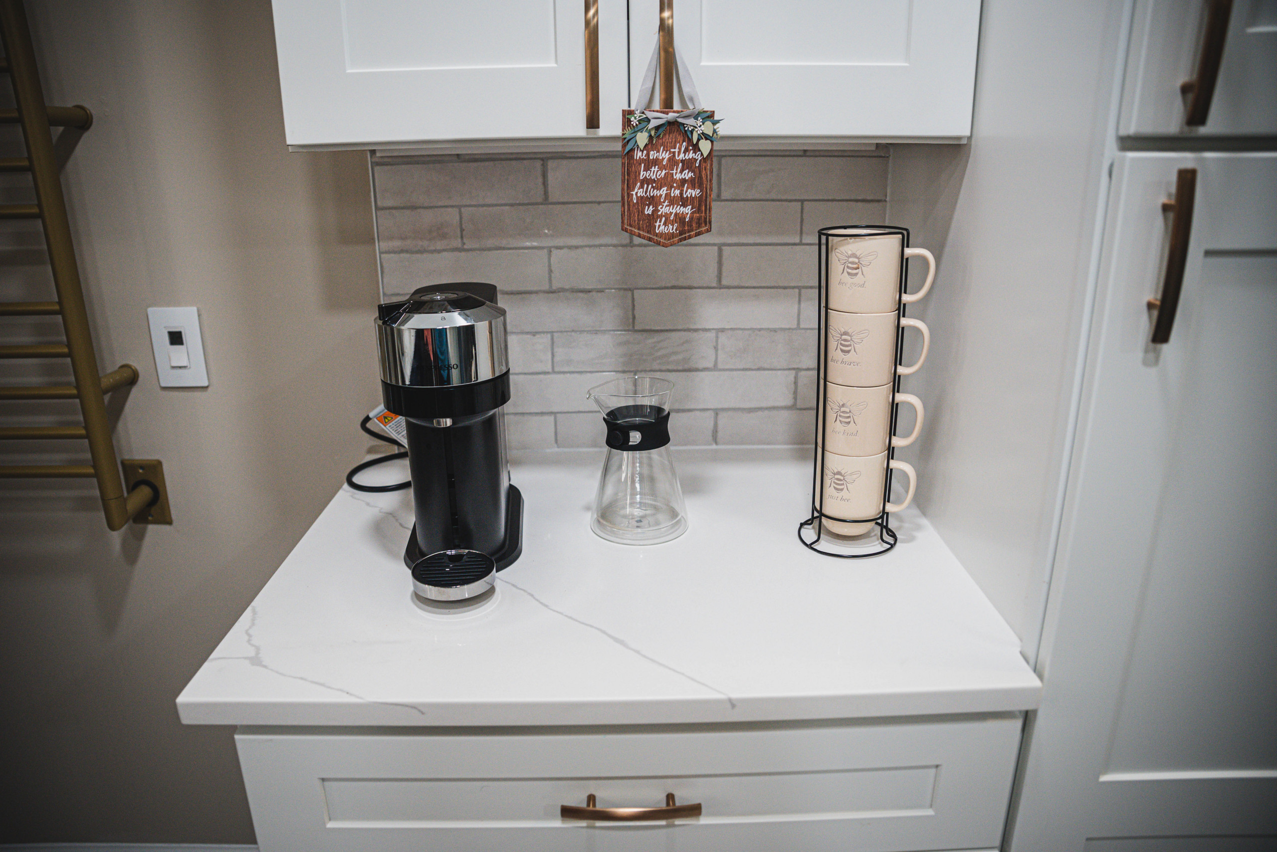 Blue with Coffee Primary Bathroom remodel