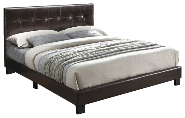 Faux Leather Upholstered Bed, Brown, Twin - Transitional - Platform ...