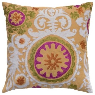 Rizzy Home Mustard Embroidery Decorative Throw Pillow