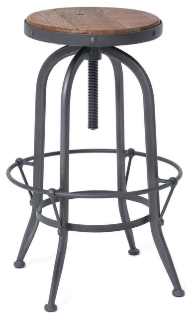 Jordan Loft Wood Iron Backless Swivel Barstool Wood Iron Backless Swivel Barstool