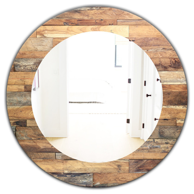 Designart Wood Iv Modern Frameless Oval, Oak Framed Oval Bathroom Mirrors