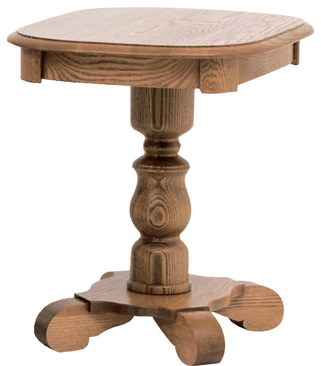 Country Style Solid Oak Pedestal End Table, Autumn Oak