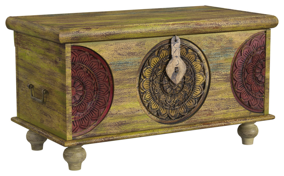 Mesa Carved Wooden Trunk Coffee Table French Country Coffee Tables